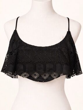 Volcom Surfeza Ballet Black Lace Ruffle Bralette Bikini Top M NWT